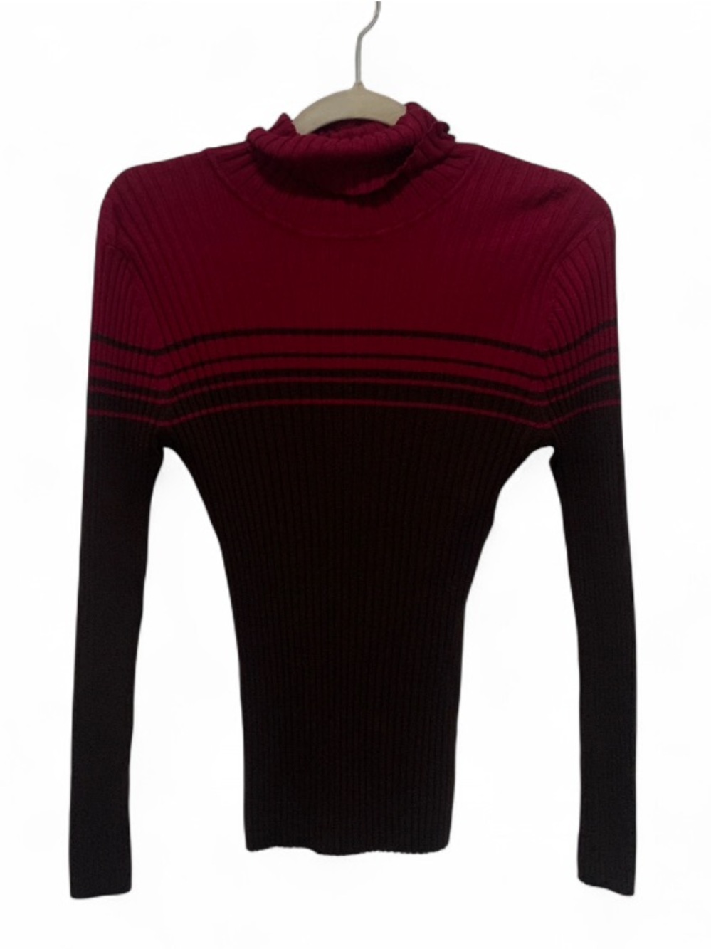 Love Always Ribbed Magenta Brown Turtleneck Sweater